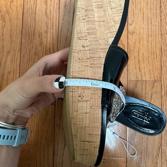 Coach Judith Patent Leather Cork Wedge Black Size 9.5 - Picture 9 of 11